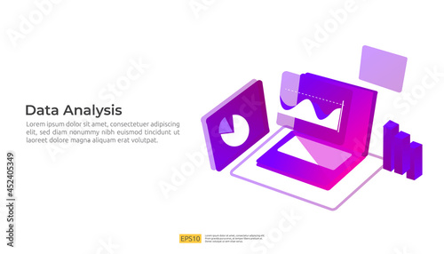 digital analysis concept for business market research, marketing strategy, auditing and financial. data visualization with character, charts and statistics for landing page, banner, presentation