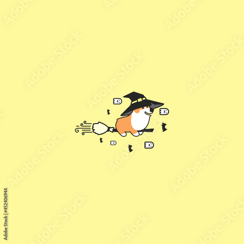 Cute corgi puppy Halloween concept cartoon kawai icon vector illustration.