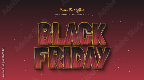 Black Friday Text in Red and Gold. Editable Text Style Effect
