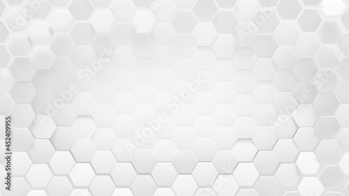 White hexagonal honeycomb background 3D render
