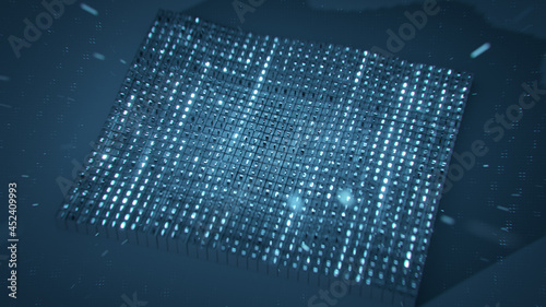 Blue matrix of binary code isometric 3D render