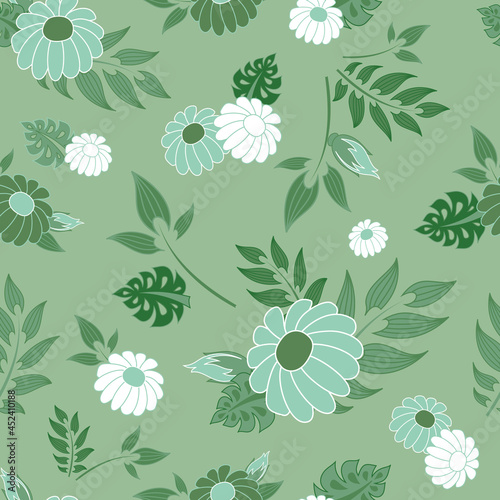 Blue Daisy Flowers Seamless Pattern Background