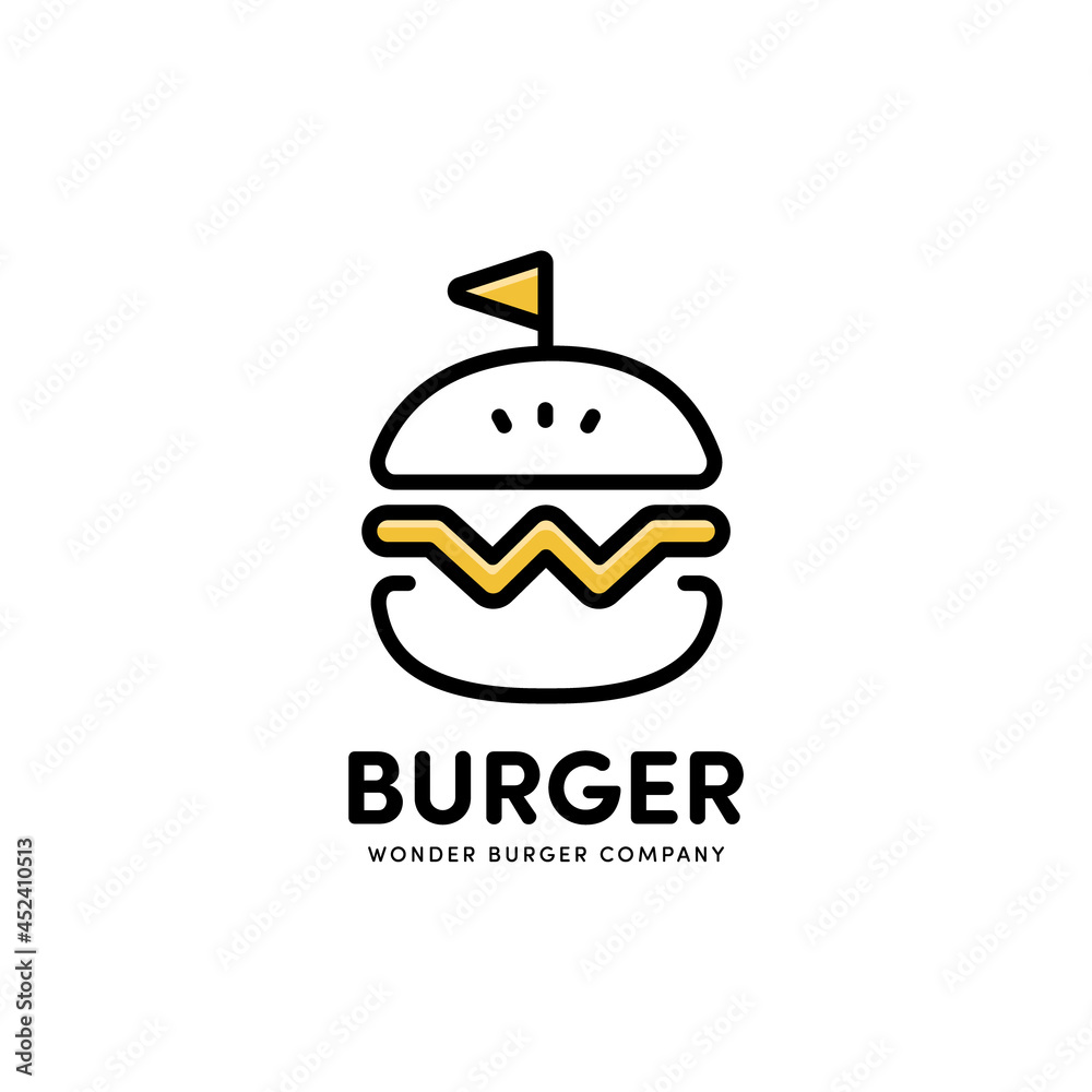 Wonder Burger Letter W hamburger logo icon line style template Wonder Burger Letter W hamburger logo icon line style template