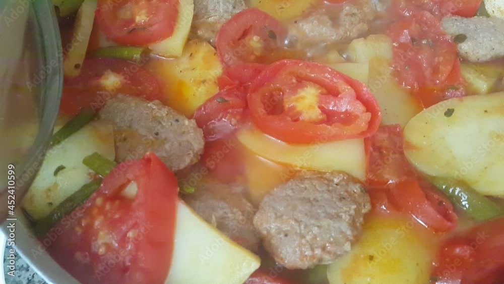 Meatballs with Potato, Onions, Peppers and Tomatoes Meatballs with Potato, Onions, Peppers and Tomatoes