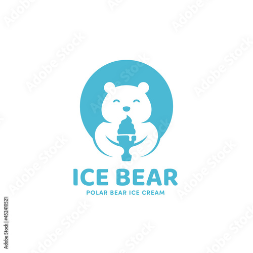 Ice bear ice cream cone with polar bear mascot logo icon template