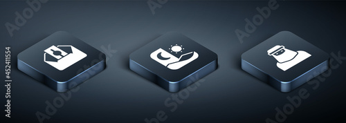 Set Isometric Donate or pay your zakat, Muslim woman in niqab and Ramadan fasting icon. Vector