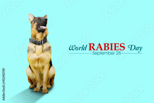 Fotografie German Shepherd dog with world rabies day text