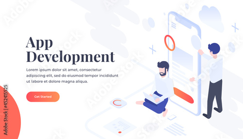 Modern flat design isometric art of App Development for website and mobile website. Landing page template. Easy to edit and customize. Vector illustration--30deg