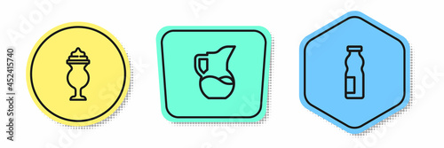Set line Milkshake, jug or pitcher and Drinking yogurt in bottle. Colored shapes. Vector
