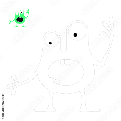 Vector cute monsters. Funny line hand-drawn aliens for coloring pages. Flat vector illustration.