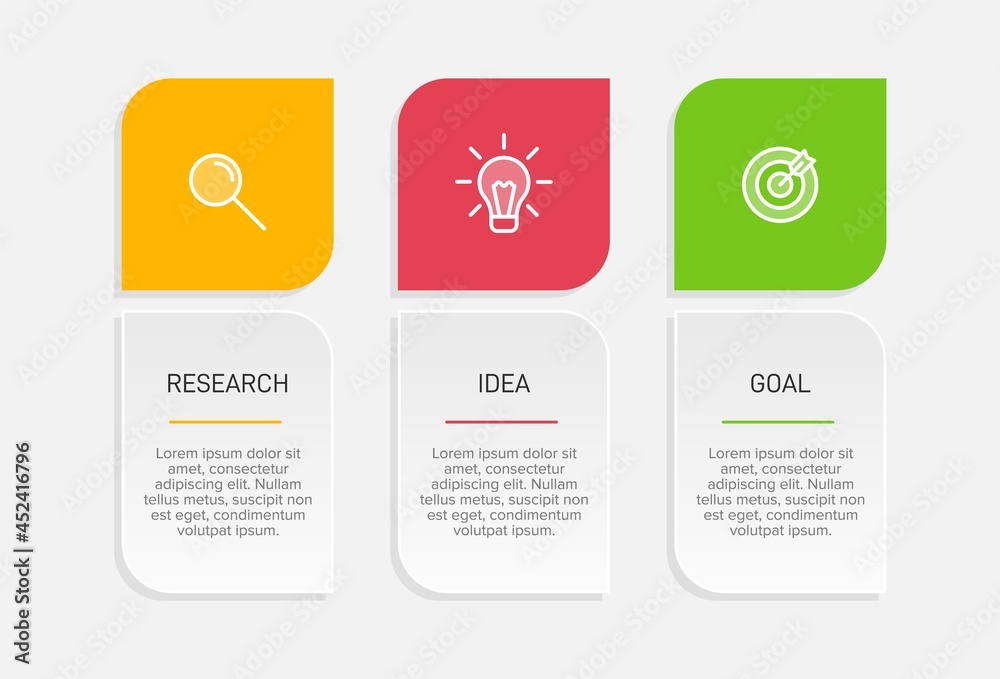 Obraz premium Concept of arrow business model with 3 successive steps. Three colorful graphic elements. Timeline design for brochure, presentation. Infographic design layout.