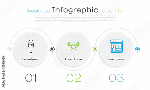 Set line Microphone, Drone and Information. Business infographic template. Vector