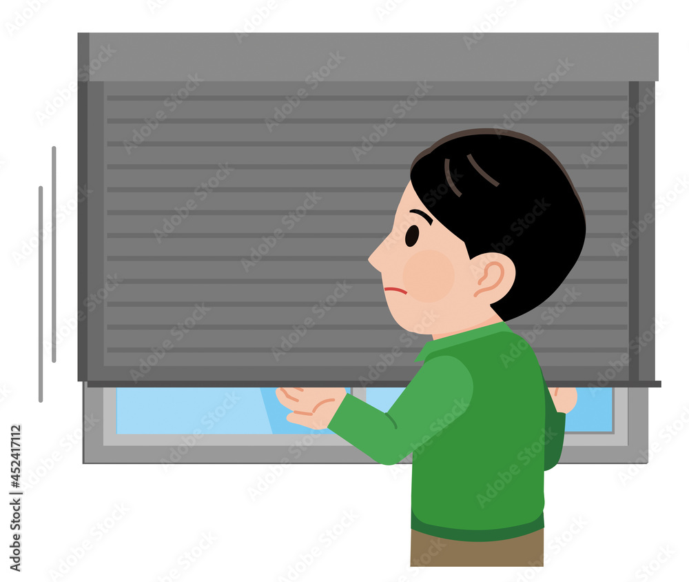 窓のシャッターを下ろす男性 イラスト Stock ベクター Adobe Stock