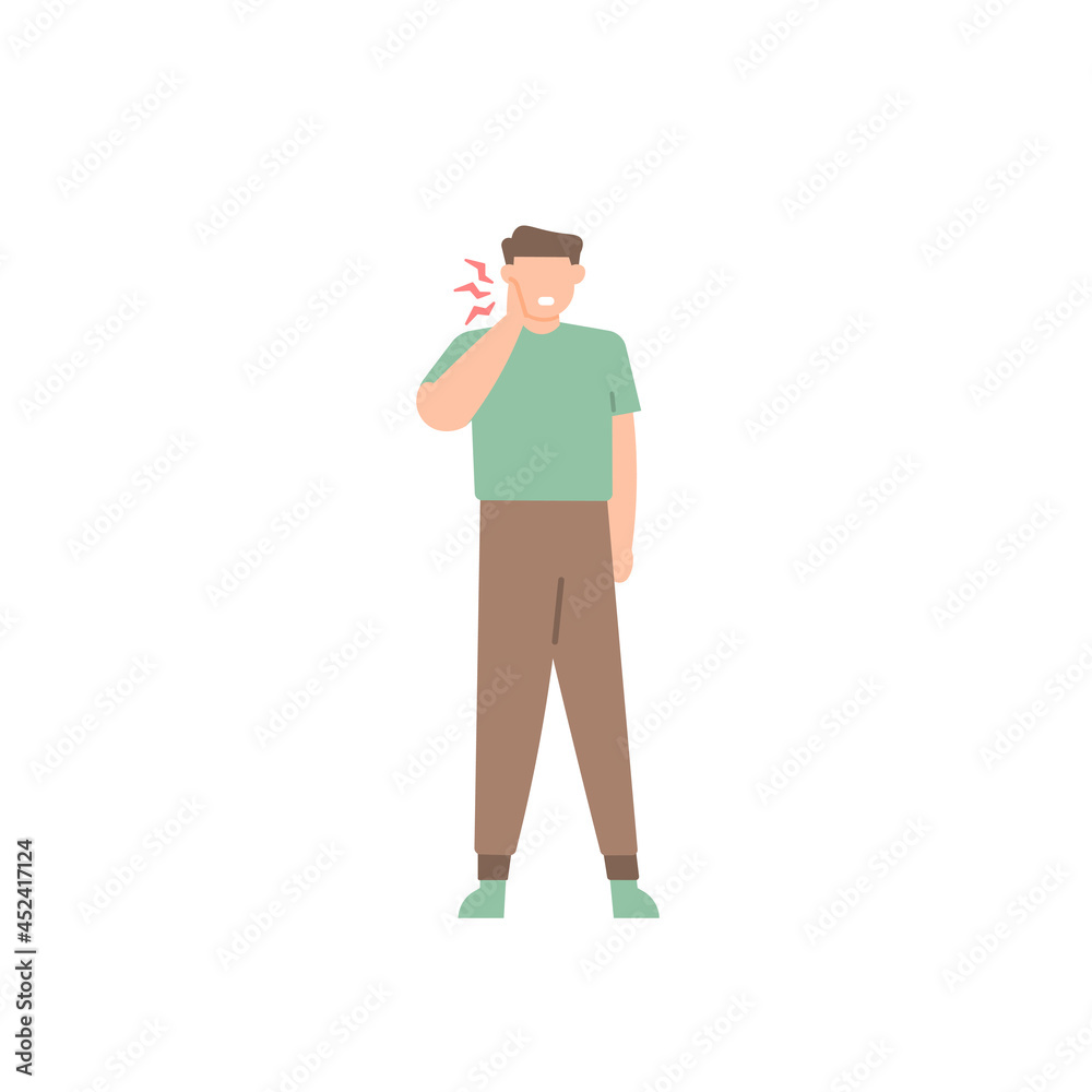 a man with toothache or swollen cheeks. people have goiter, a disease of the face. the expression on the face of the person who was in pain. flat style. vector design element a man with toothache or swollen cheeks. people have goiter, a disease of the face. the expression on the face of the person who was in pain. flat style. vector design element