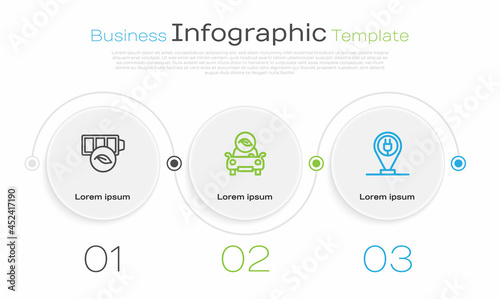 Set line Eco nature leaf battery, car and Charging parking electric. Business infographic template. Vector
