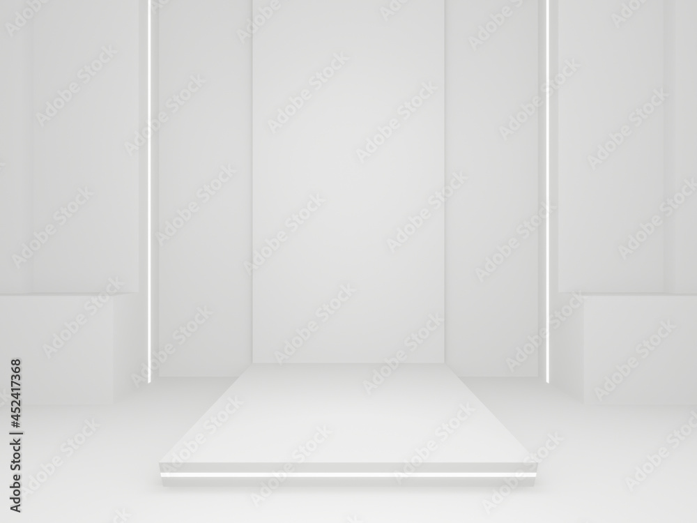 3D white scientific product stand. White background. 3D white scientific product stand. White background.