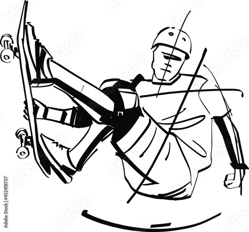 the vector sketch of the skateboarder jumping on a skateboard