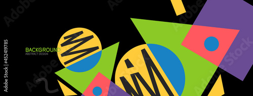 Abstract background. Blocks, lines, triangles, circles composition. Techno or business concept for wallpaper, banner, background, landing page