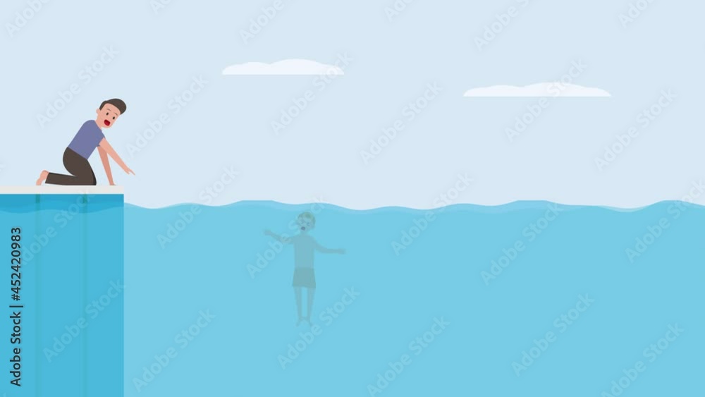 Young father helps his son drowning on the sea Young father helps his son drowning on the sea