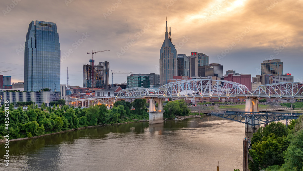 Nashville Skyline in the evening - NASHVILLE, TENNESSEE - JUNE 15, 2019