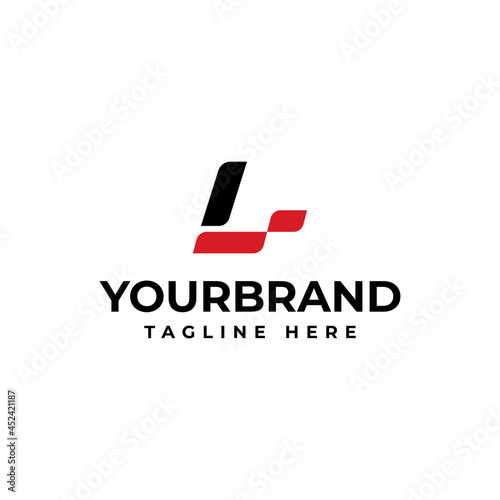 Letter L with abstract checkered flag. Racing logo design concept template.