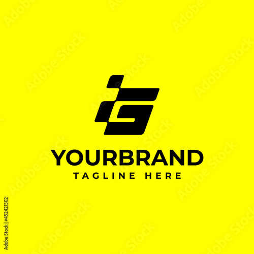 Letter G with racing flag icon symbol design. Racing logo design concept template