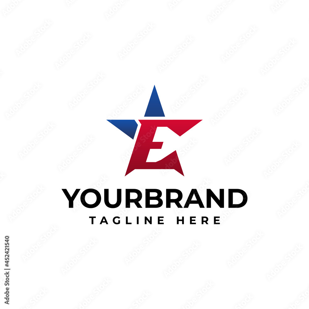 Vector graphics of elegant alphabet symbol with star element and letter E. star logo design concept template Vector graphics of elegant alphabet symbol with star element and letter E. star logo design concept template