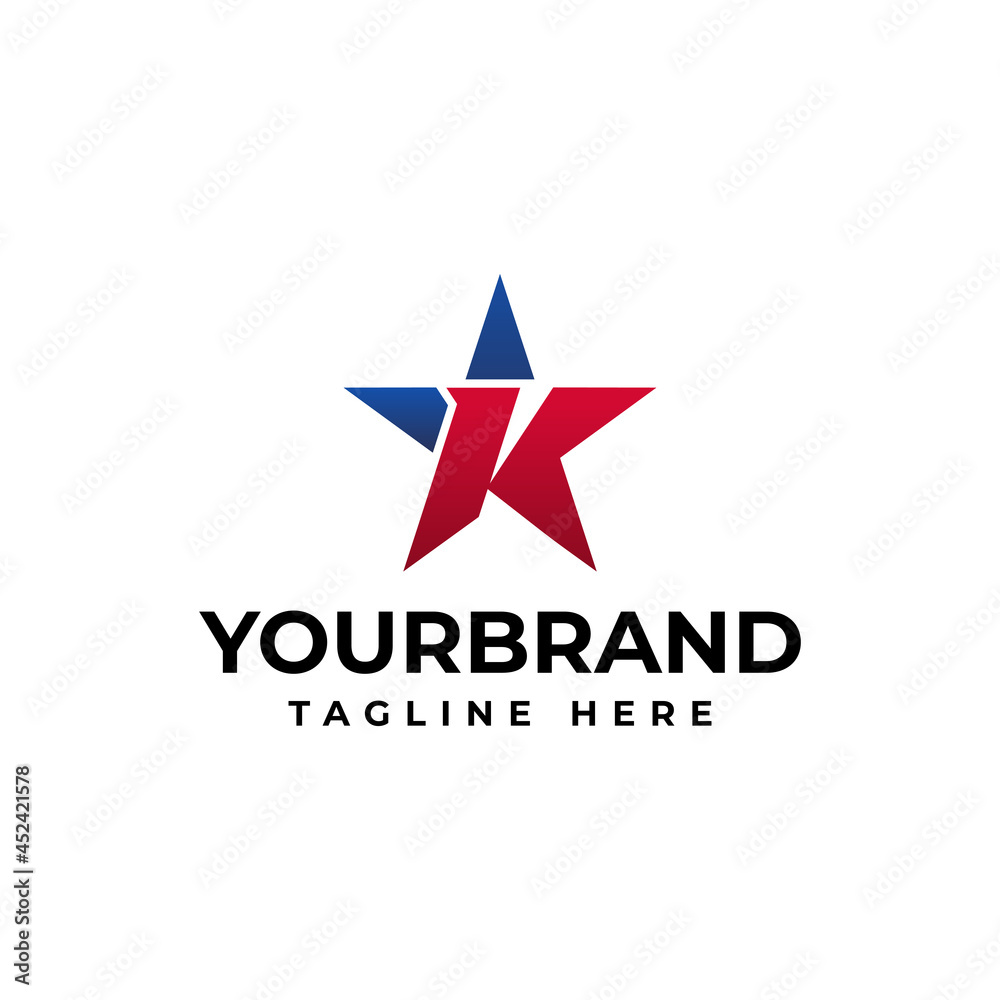 Vector alphabet symbol with star element, accompanied by letter K. star logo design concept template Vector alphabet symbol with star element, accompanied by letter K. star logo design concept template