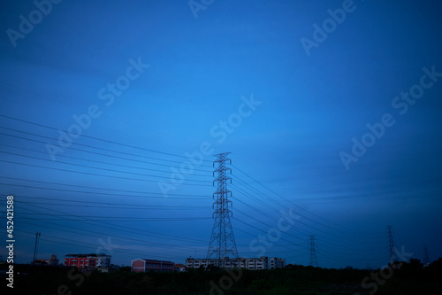 Beautiful landscape light blue sky, Blue sky . High resolution image gallery , Electrical poles in subure