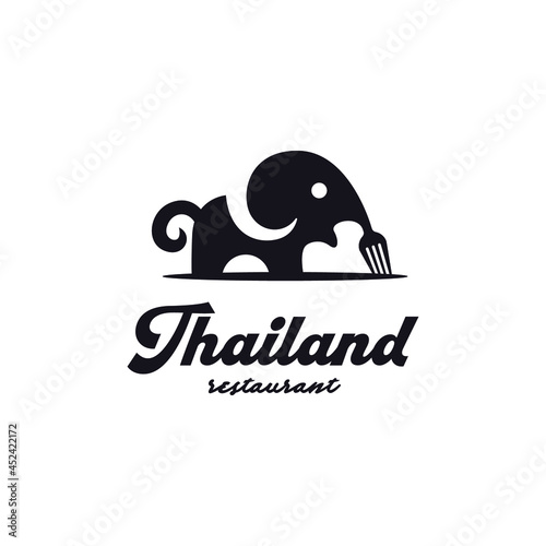 big elephant with fork for restaurant logo