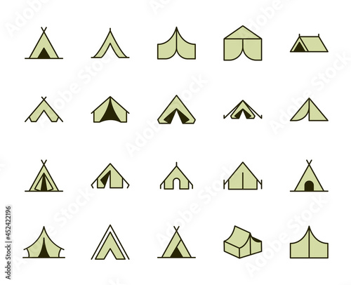Tent line icon set. Collection of vector symbol in trendy flat style on white background. Nature sings for design.