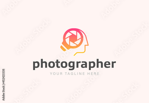 Light bulb, lens and human head creative logo combination