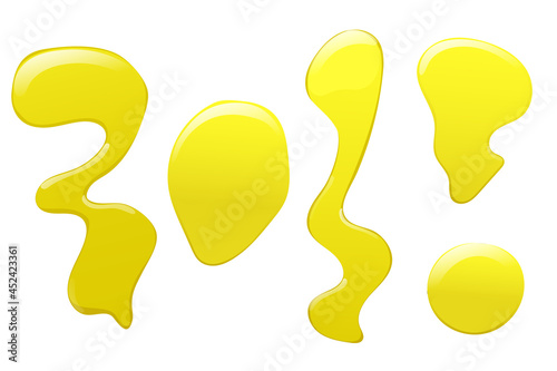 Yellow oil or honey stains and drops set in cartoon style.