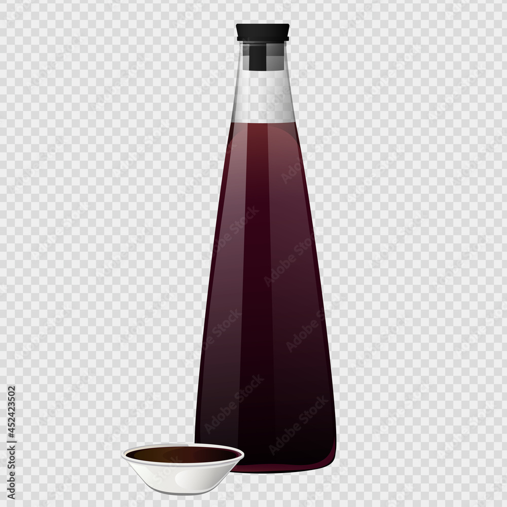 Soy asian sushi sauce in glass bottle. Realistic elements for food icon and design Soy asian sushi sauce in glass bottle. Realistic elements for food icon and design