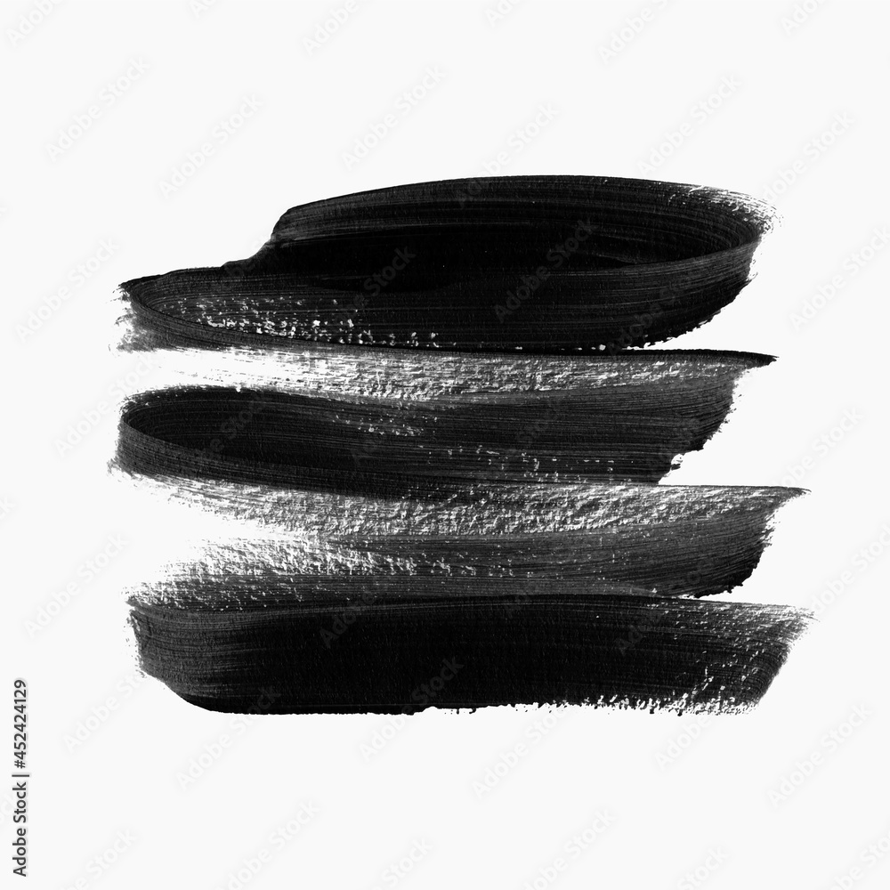 Black oil paint brush stroke texture smudge isolated over white background. Vector.