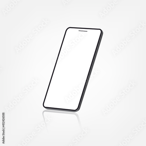 Smartphone frameless blank screen perspective view standing isolated on white background