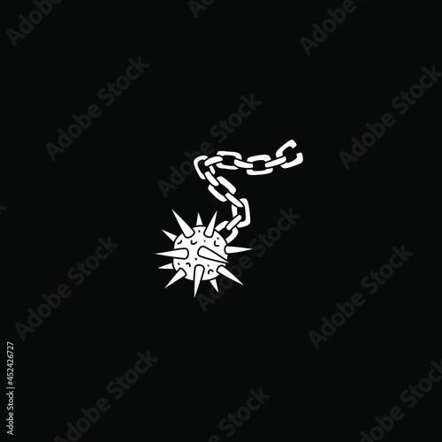Vector illustration of morning star (weapon). Horror art on black background.