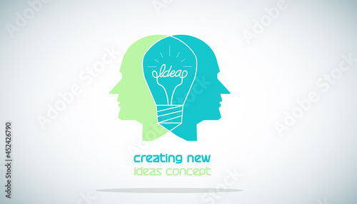  Human head Light bulb two heads  Outline logo creating new ideas concept.