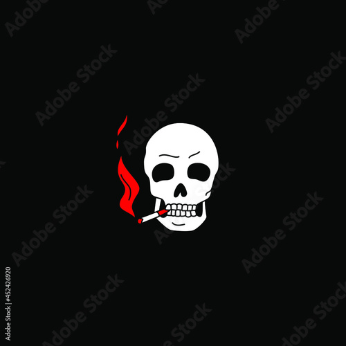 Vector illustration of the smoking skull. Horror art on black background.