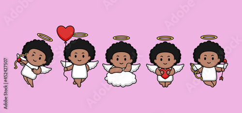 Set of cute afro cupid in Valentine's Day