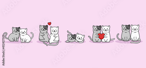 Set of cute couple cats love on Valentine's Day