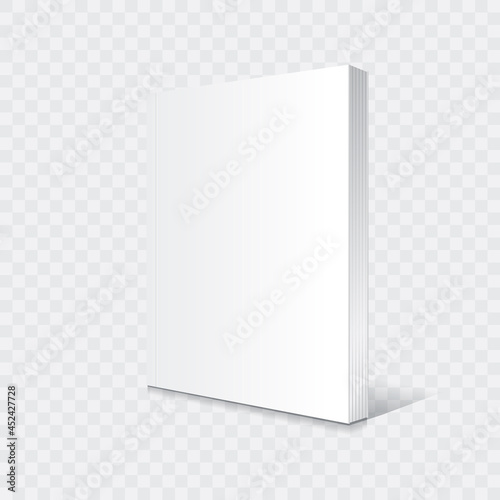 Blank white standing thin softcover book or magazine mockup template.