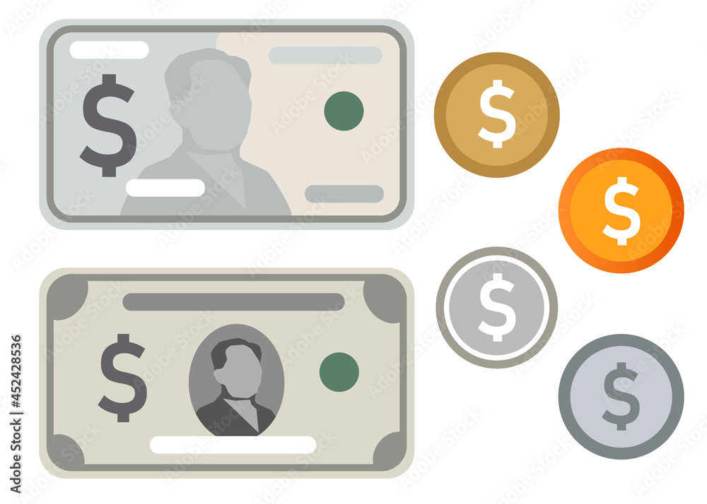 icon money USD dollar cash paper money currency banknotes coin simple color vector illustration icon money USD dollar cash paper money currency banknotes coin simple color vector illustration