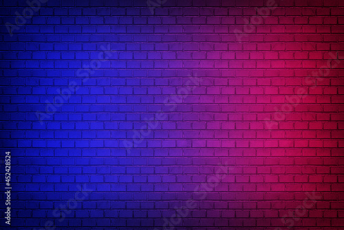 Abstract image Lighting Effect red and blue on black brick wall room for background or backdrop. concrete wall gradient color Effect background