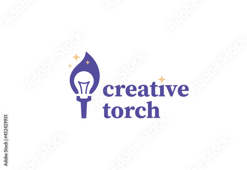 Light bulb and torch combination creative logo design vector template.
