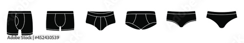 Underpants icon. Set of men's underwear icons. Vector illustration. Men's underpants vector icons. Black underwear icons photo