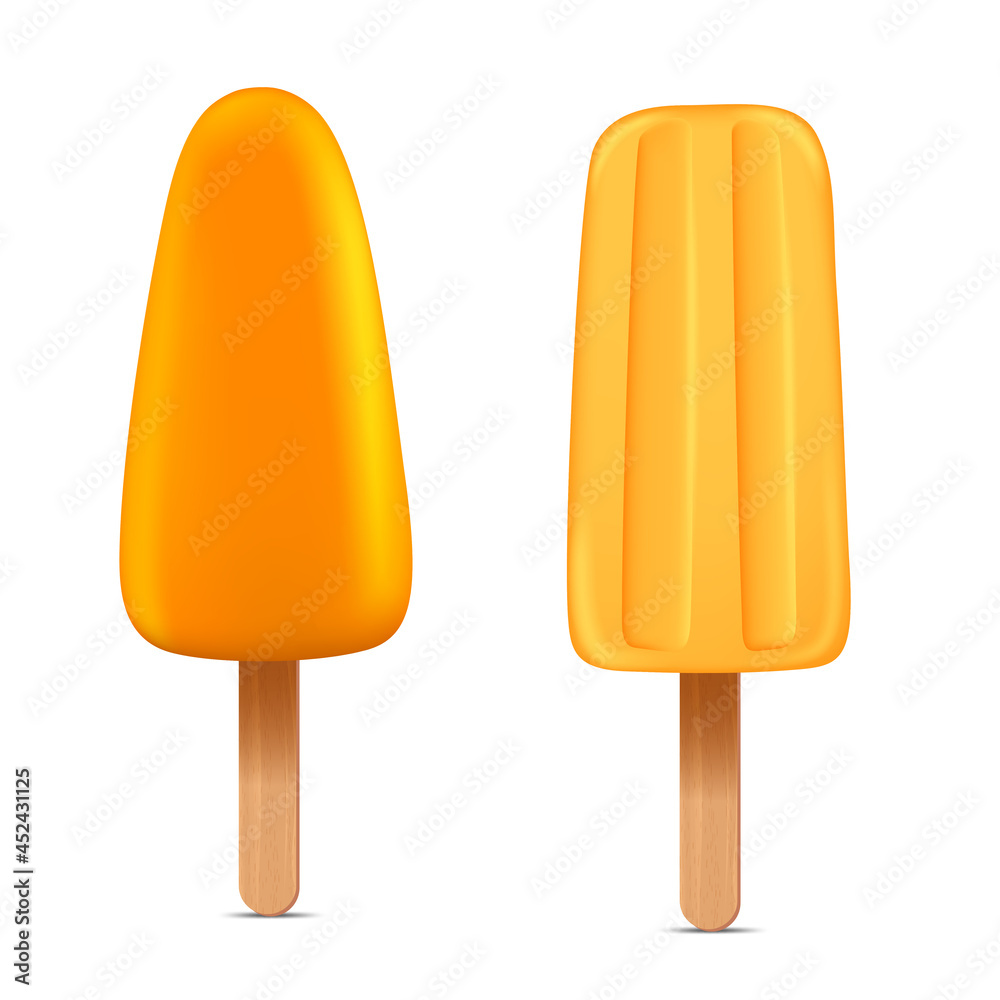 Set of bright realistic homemade frozen popsicle, vector realistic juicy ice cream icon Set of bright realistic homemade frozen popsicle, vector realistic juicy ice cream icon
