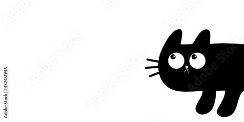 Cute cat peeking around the corner. Kawaii cartoon baby pet. Black kitten head face looking up. Happy Halloween. Greeting card print. Flat design. White background. Isolated. © worldofvector