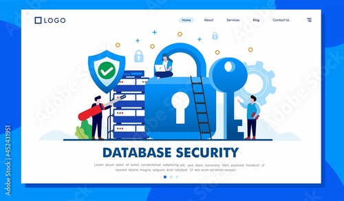 database security, personal data, cyber data security, cloud computing, landing page flat illustration vector
