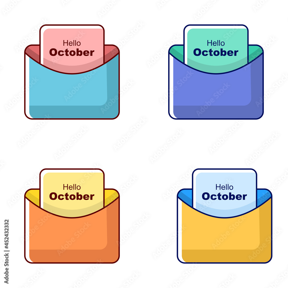 Hello October Greeting Card in Flat Design Illustration Hello October Greeting Card in Flat Design Illustration